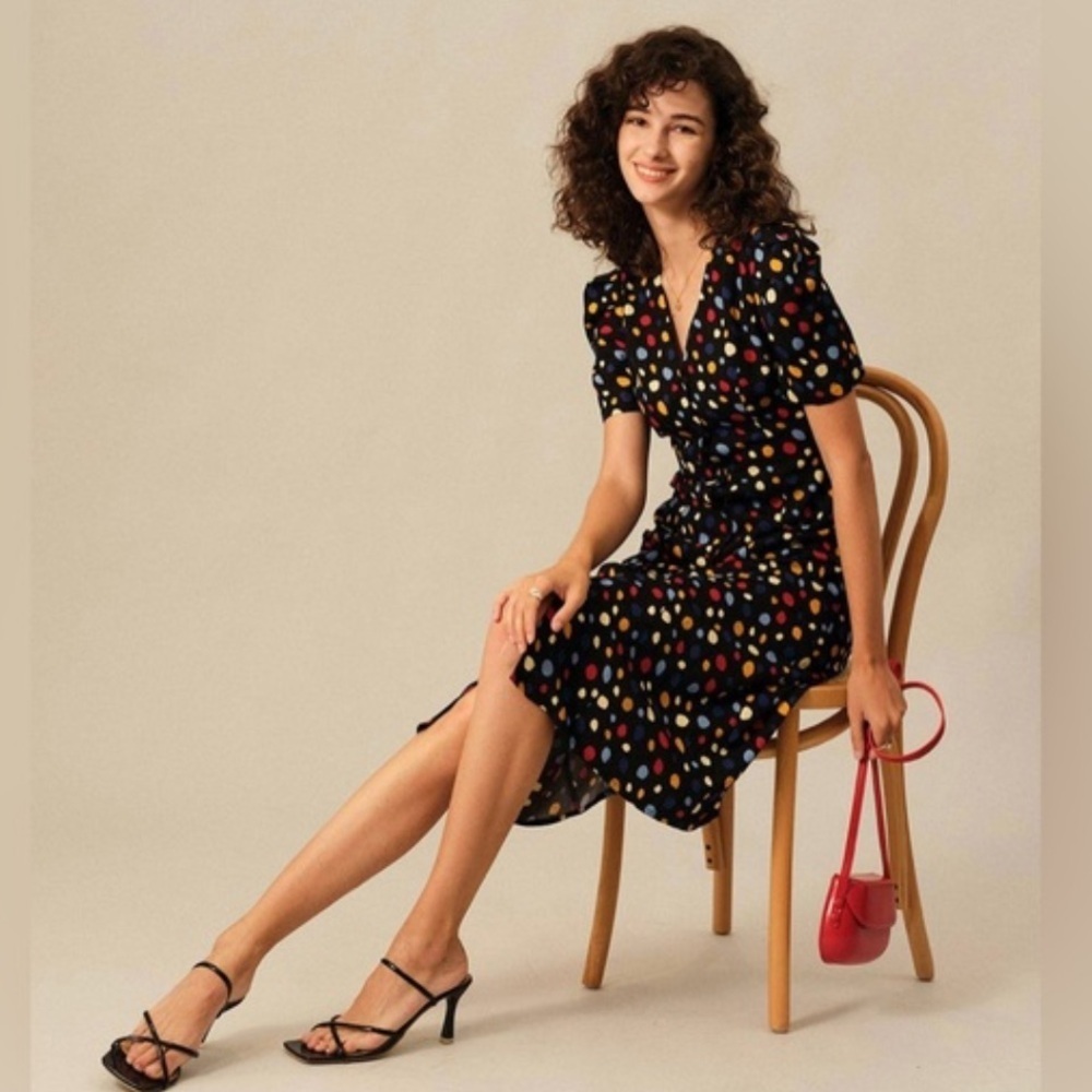NWT RIHOAS The Polka Dot Button-Up Midi Dress Sz xs